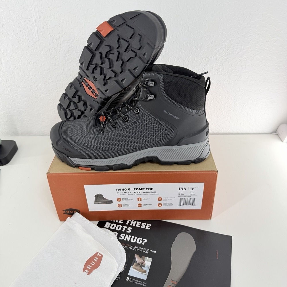 BRUNT Ryng 6" Comp Toe Shoes Mens Size 10.5 Black Work Safety Slip Resistant NEW